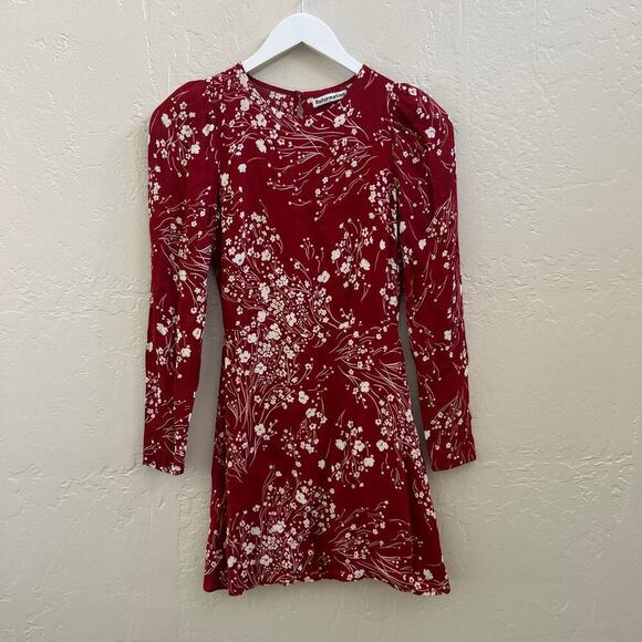 EUC $200 Reformation Romee Red Floral Long Sleeve Mini Dress - Picture 4 of 7